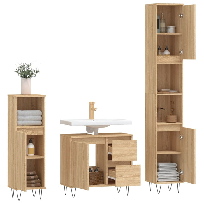 Set Mobili da Bagno 3 pz Rovere Sonoma in Legno Multistrato 3190224