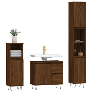 Set Mobili da Bagno 3 pz Rovere Marrone in Legno Multistratocod mxl 101515