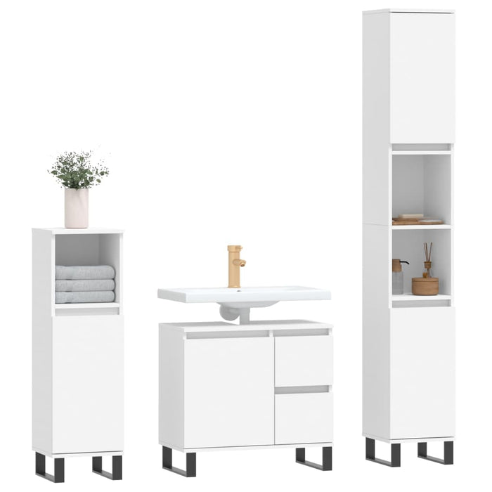 Set Mobili da Bagno 3 pz Bianco in Legno Multistrato 3190229