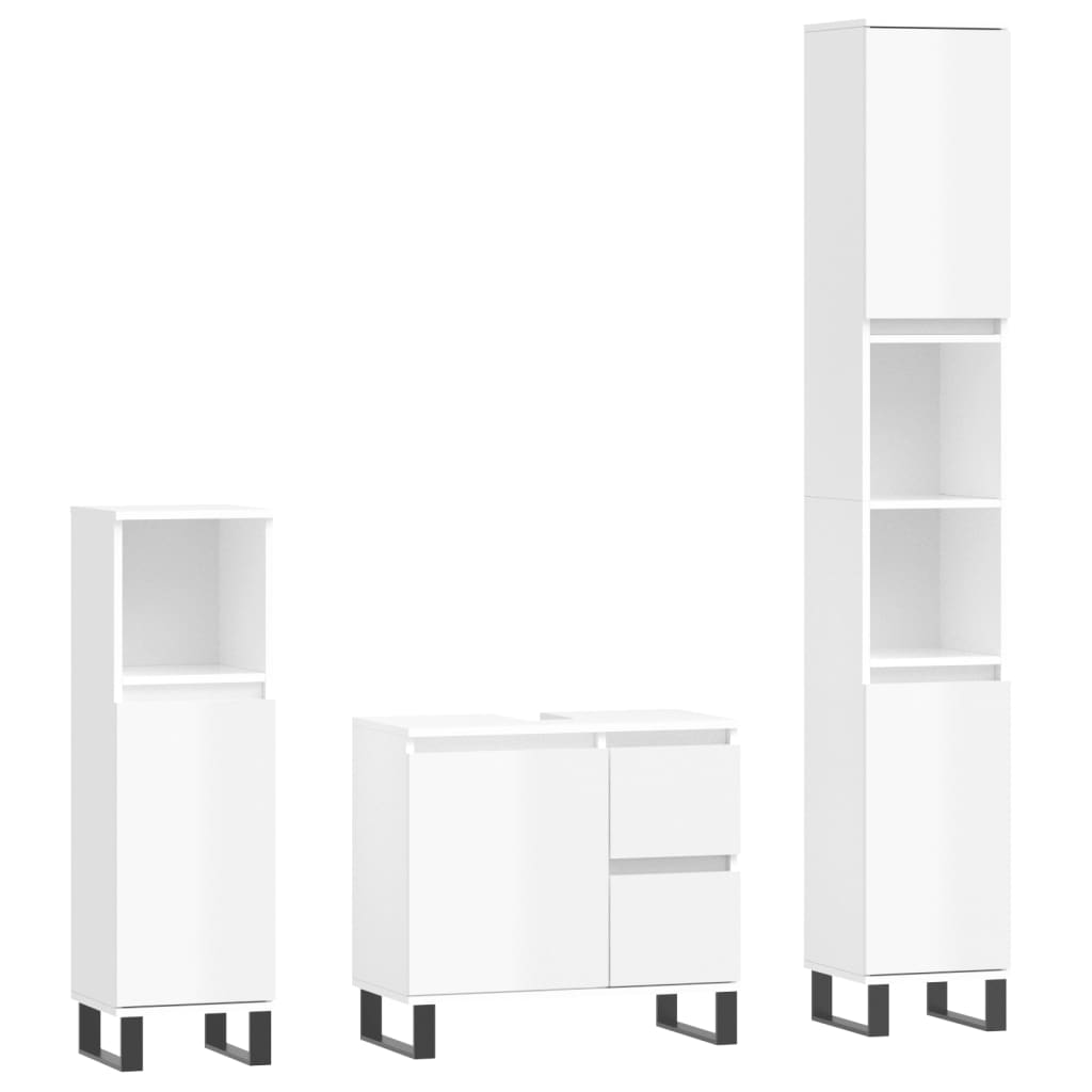 Set Mobili da Bagno 3 pz Bianco Lucido in Legno Multistrato 3190231