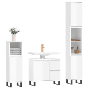 Set Mobili da Bagno 3 pz Bianco Lucido in Legno Multistrato 3190231