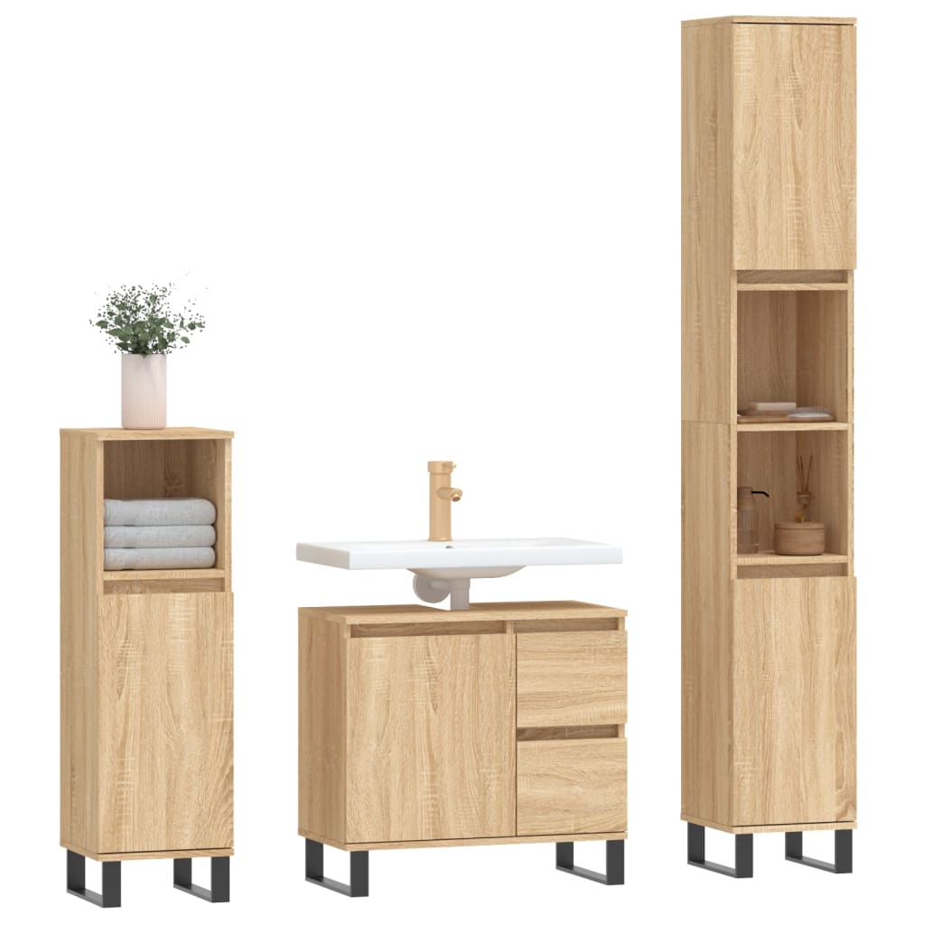 Set Mobili da Bagno 3 pz Rovere Sonoma in Legno Multistratocod mxl 125384