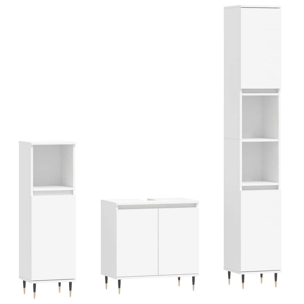 Set Mobili da Bagno 3 pz Bianco in Legno Multistrato 3190267