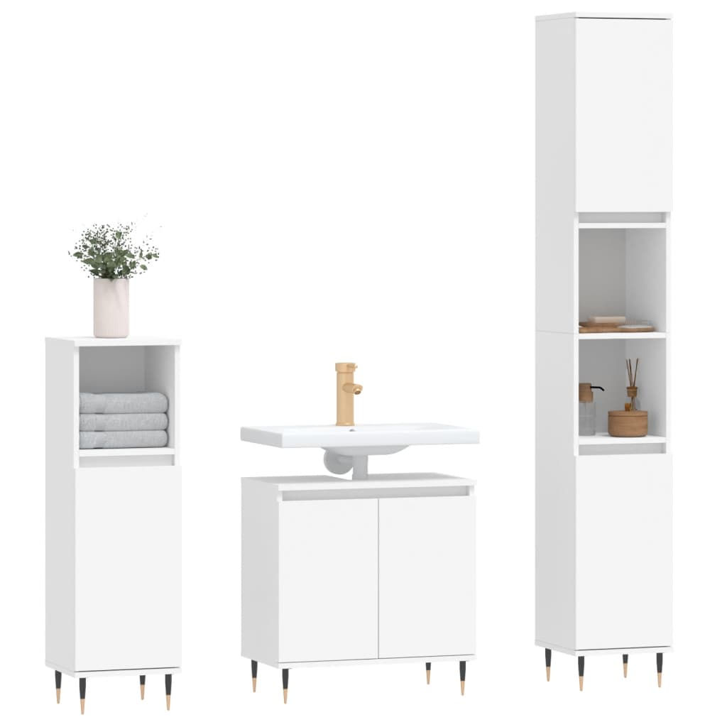 Set Mobili da Bagno 3 pz Bianco in Legno Multistrato 3190267