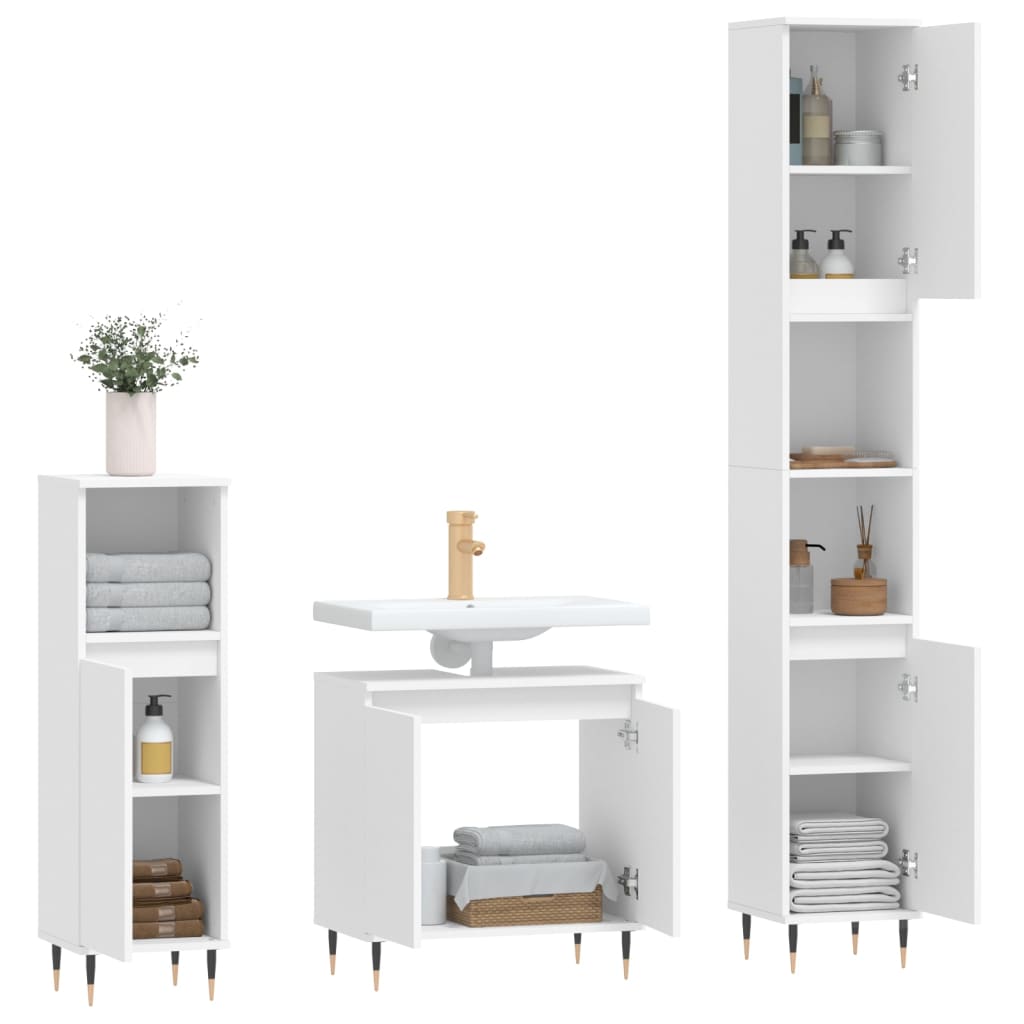 Set Mobili da Bagno 3 pz Bianco in Legno Multistrato 3190267