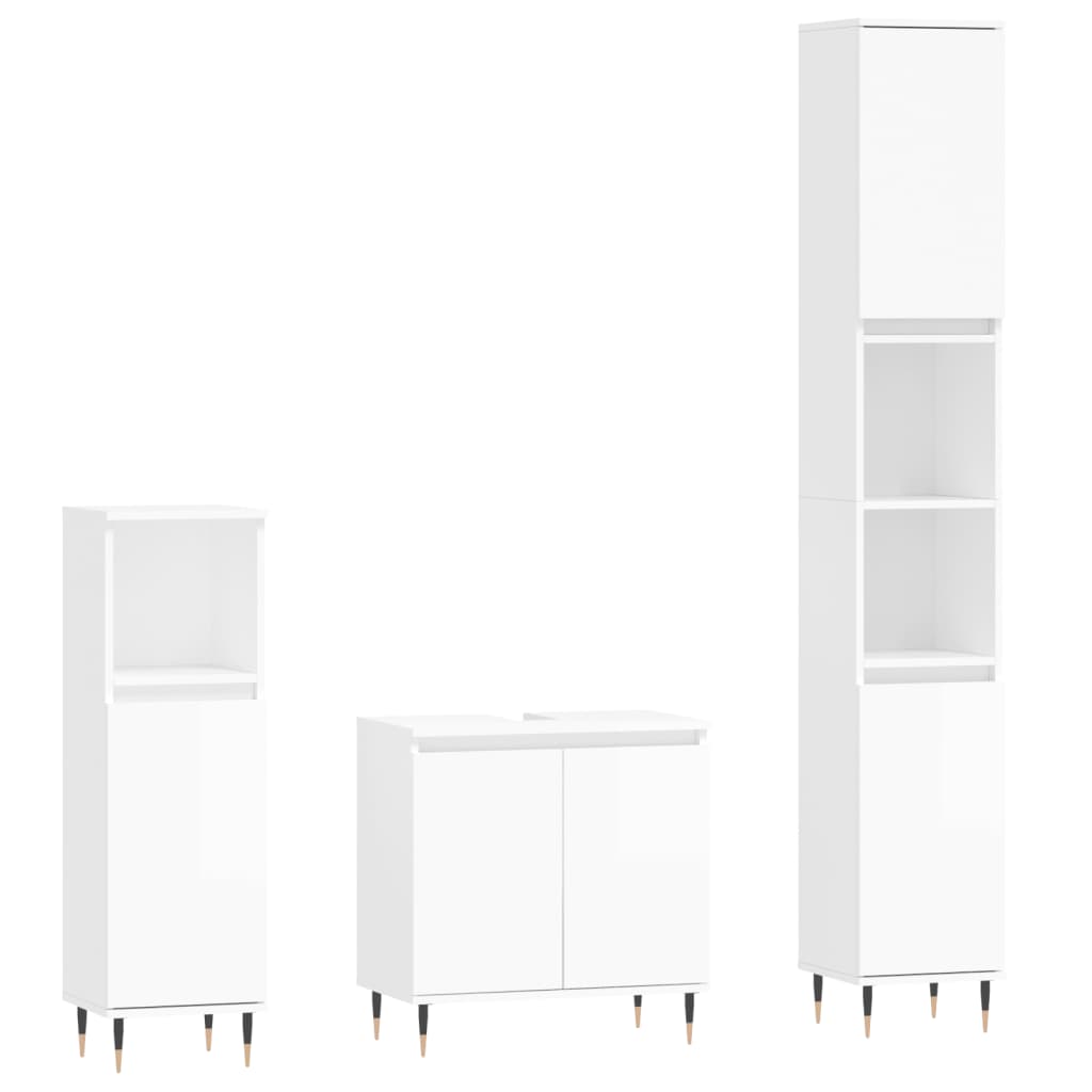 Set Mobili da Bagno 3 pz Bianco Lucido in Legno Multistratocod mxl 77533