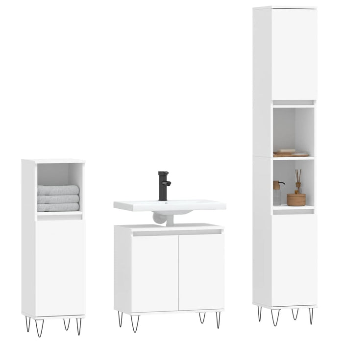 Set Mobili da Bagno 3 pz Bianco in Legno Multistrato 3190275