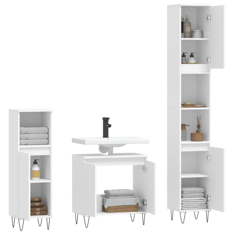 Set Mobili da Bagno 3 pz Bianco in Legno Multistrato 3190275