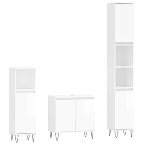 Set Mobili da Bagno 3 pz Bianco Lucido in Legno Multistrato 3190277