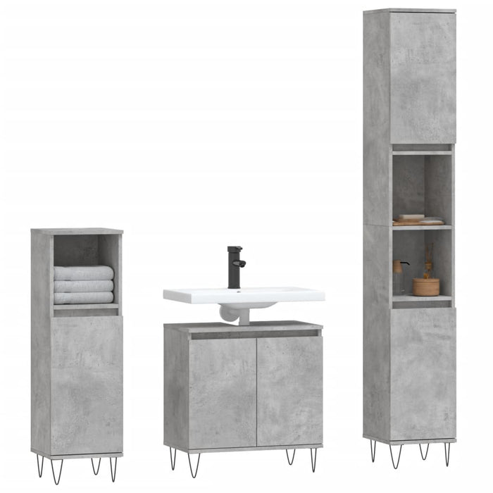 Set Mobili da Bagno 3 pz Grigio Cemento in Legno Multistrato 3190279