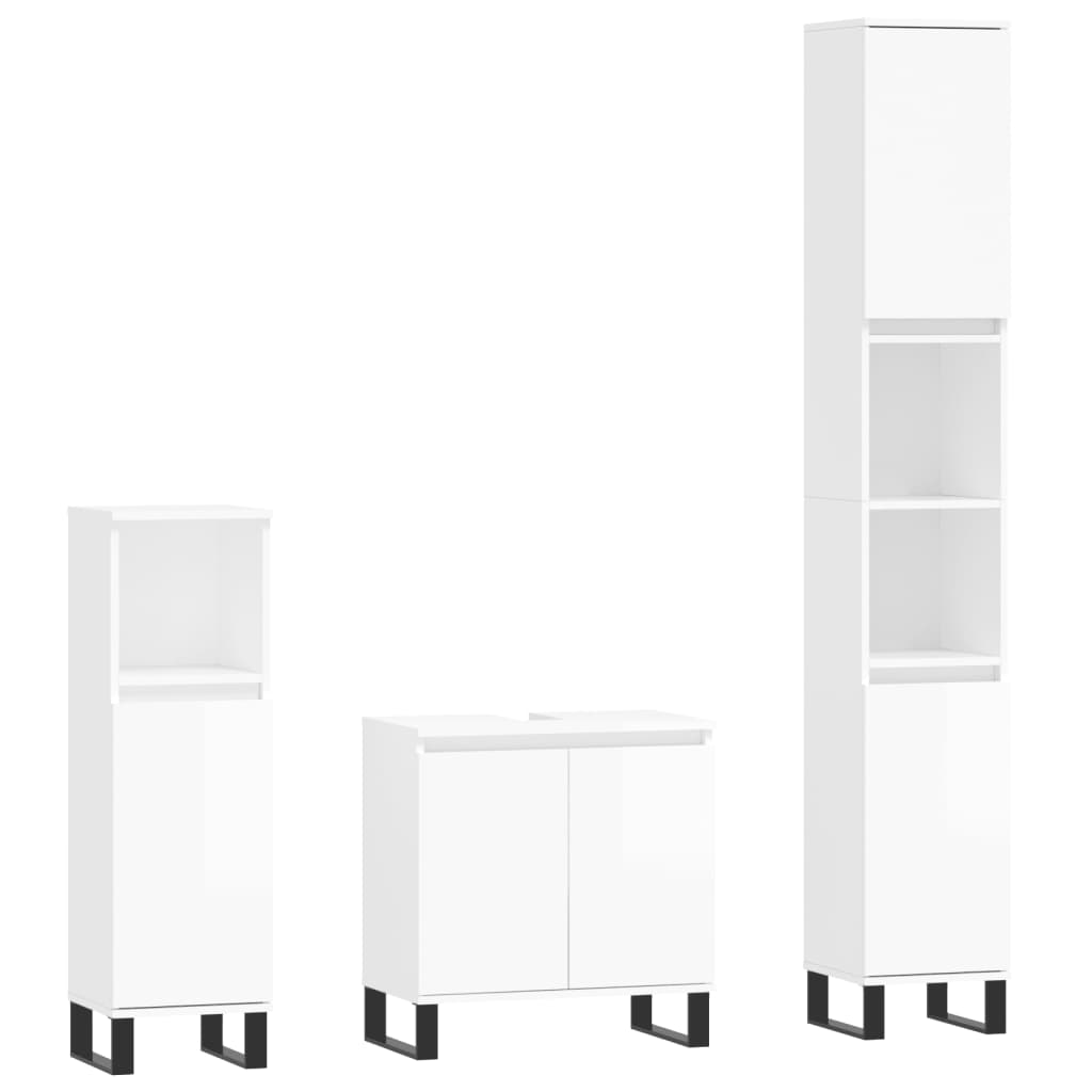 Set Mobili da Bagno 3 pz Bianco Lucido in Legno Multistratocod mxl 126563