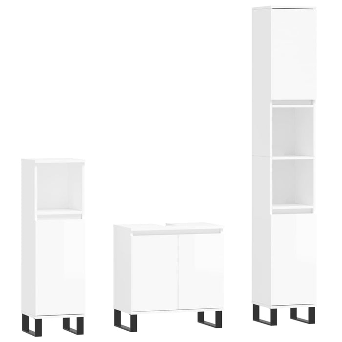 Set Mobili da Bagno 3 pz Bianco Lucido in Legno Multistratocod mxl 126563