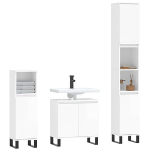 Set Mobili da Bagno 3 pz Bianco Lucido in Legno Multistratocod mxl 126563