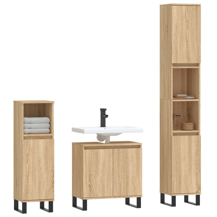 Set Mobili da Bagno 3 pz Rovere Sonoma in Legno Multistrato 3190286