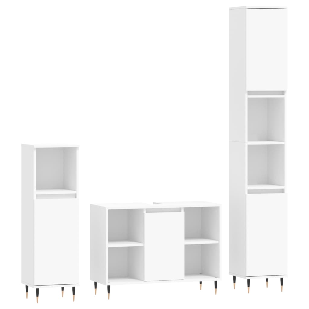 Set Mobili da Bagno 3 pz Bianco in Legno Multistrato 3190291