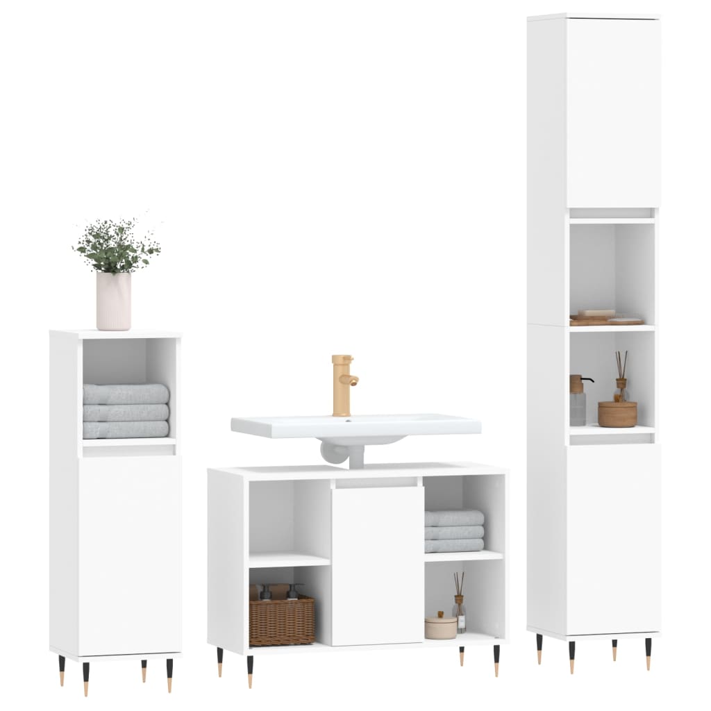 Set Mobili da Bagno 3 pz Bianco in Legno Multistratocod mxl 125771