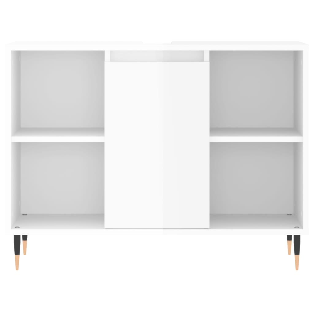 Set Mobili da Bagno 3 pz Bianco Lucido in Legno Multistrato 3190293