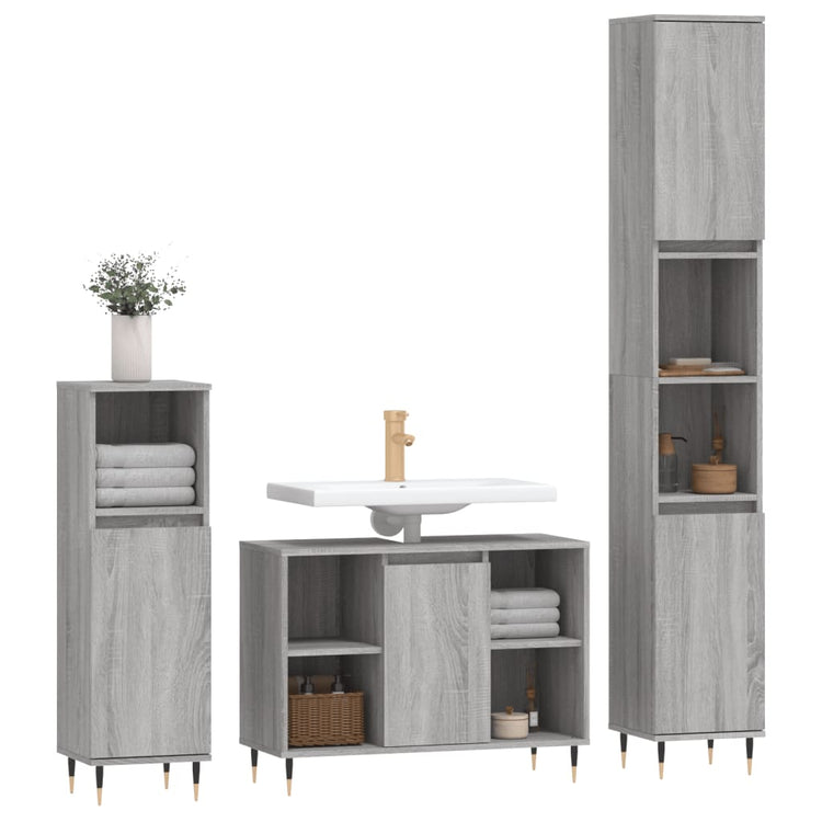 Set Mobili da Bagno 3 pz Grigio Sonoma in Legno Multistratocod mxl 77518