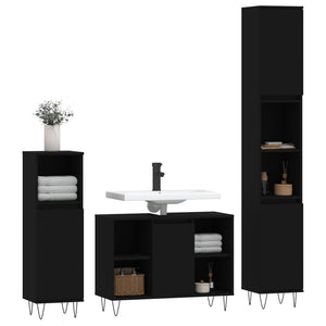 Set Mobili da Bagno 3 pz Nero in Legno Multistratocod mxl 125955