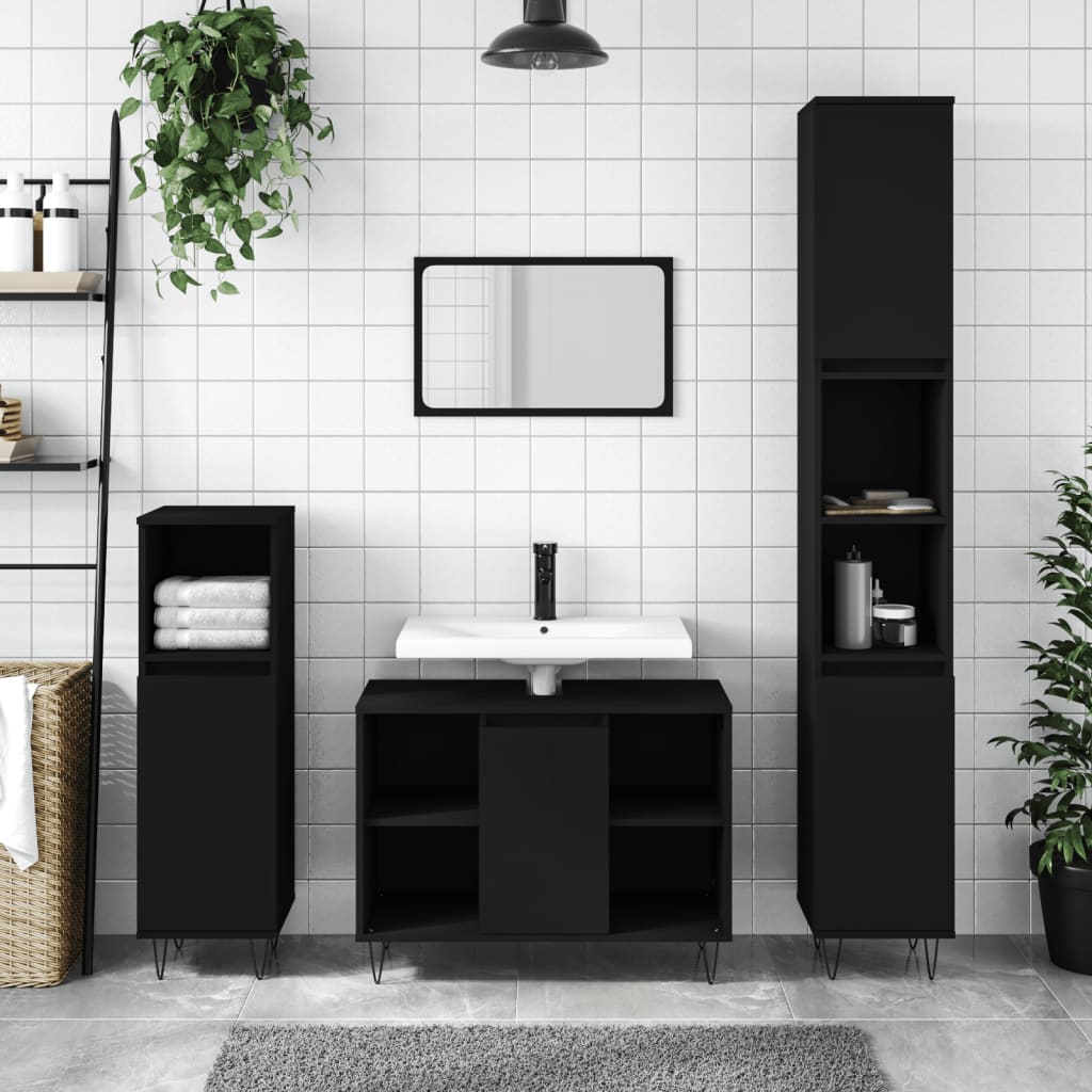 Set Mobili da Bagno 3 pz Nero in Legno Multistrato 3190300