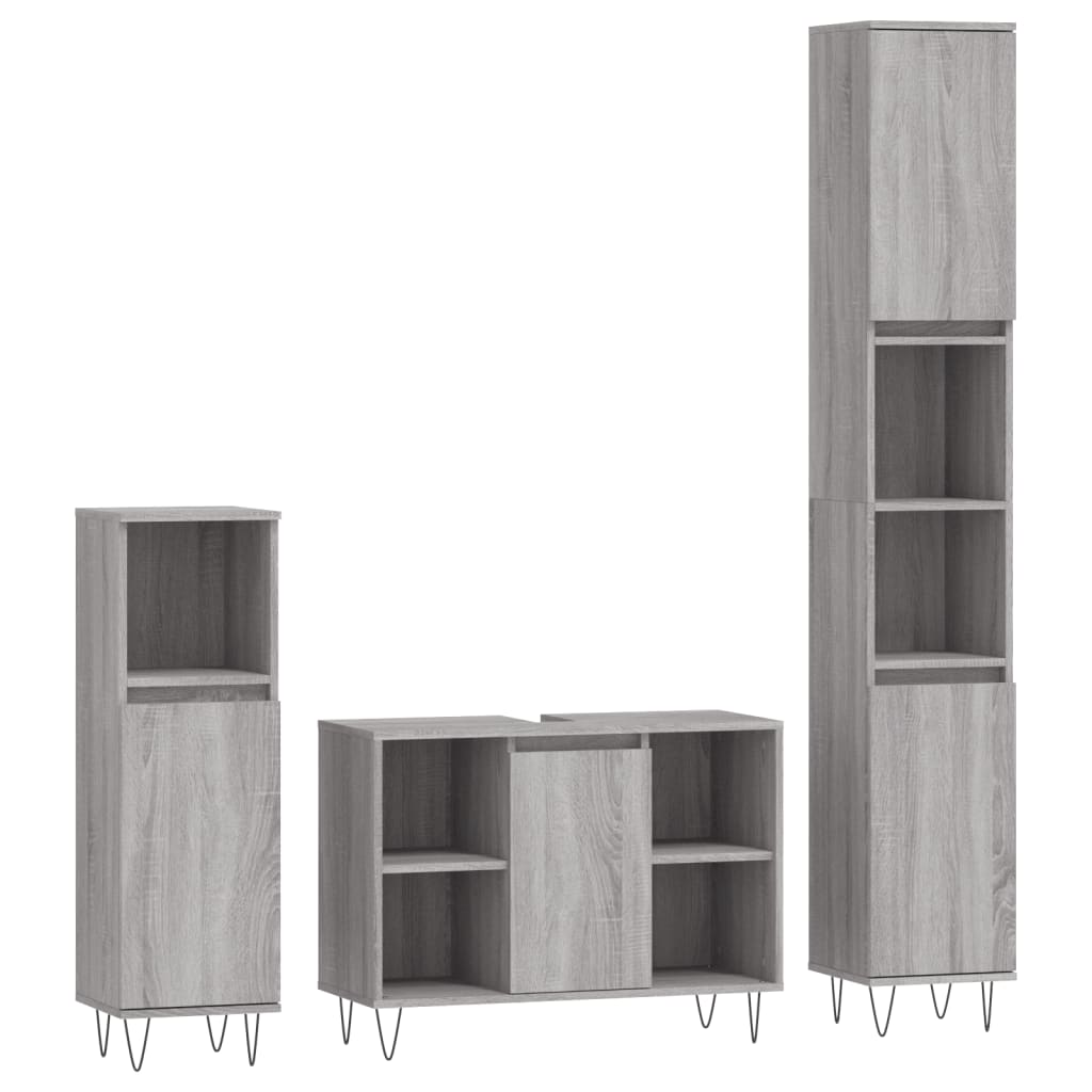 Set Mobili da Bagno 3 pz Grigio Sonoma in Legno Multistrato 3190305