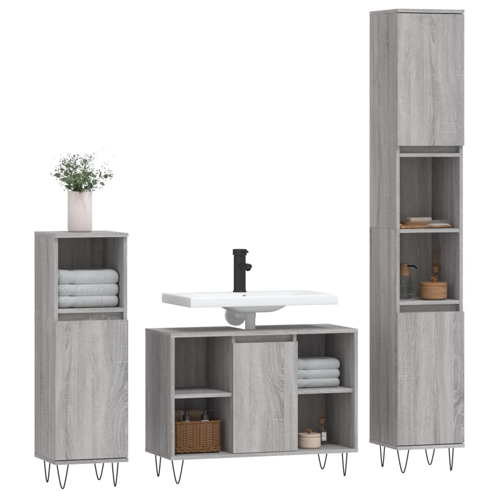 Set Mobili da Bagno 3 pz Grigio Sonoma in Legno Multistratocod mxl 101992