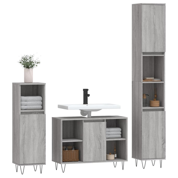 Set Mobili da Bagno 3 pz Grigio Sonoma in Legno Multistratocod mxl 101992