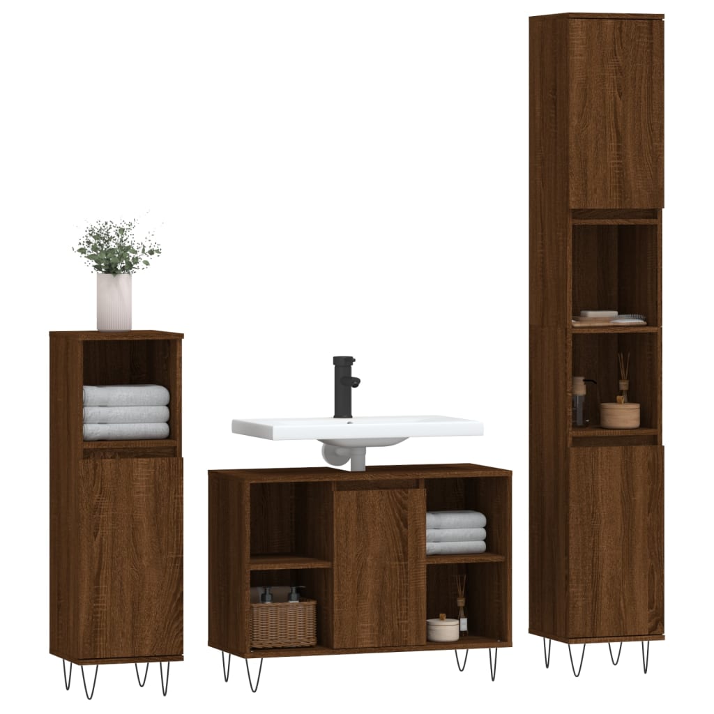 Set Mobili da Bagno 3 pz Rovere Marrone in Legno Multistratocod mxl 77894