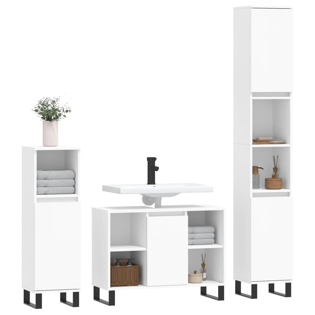 Set Mobili da Bagno 3 pz Bianco in Legno Multistrato 3190307