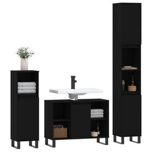 Set Mobili da Bagno 3 pz Nero in Legno Multistrato 3190308