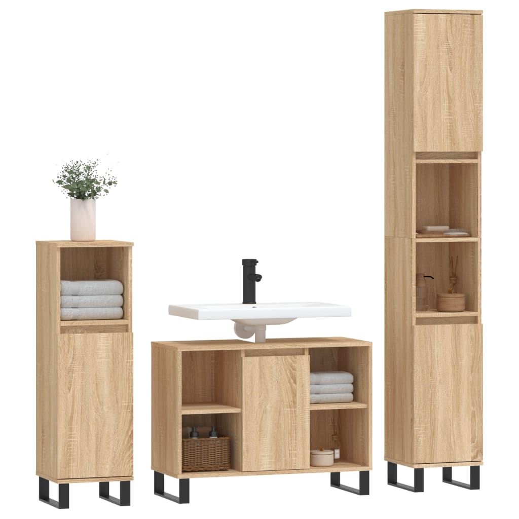 Set Mobili da Bagno 3 pz Rovere Sonoma in Legno Multistratocod mxl 77513