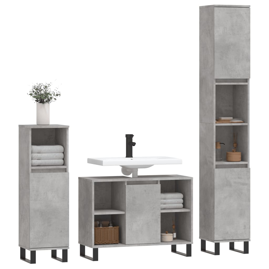 Set Mobili da Bagno 3 pz Grigio Cemento in Legno Multistratocod mxl 101494