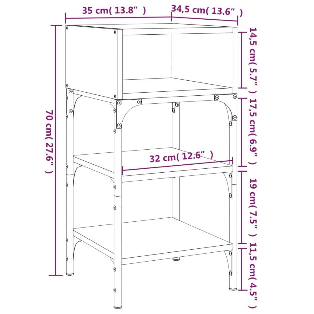 Comodino Grigio Sonoma 35x34,5x70 cm in Legno Multistrato 825889