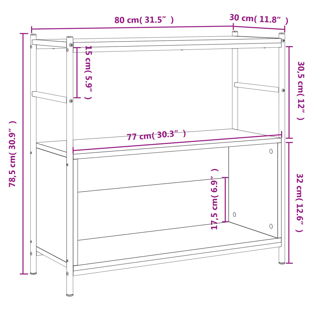 Libreria Rovere Fumo 80x30x78,5 cm in Legno Multistrato e Ferro 832795