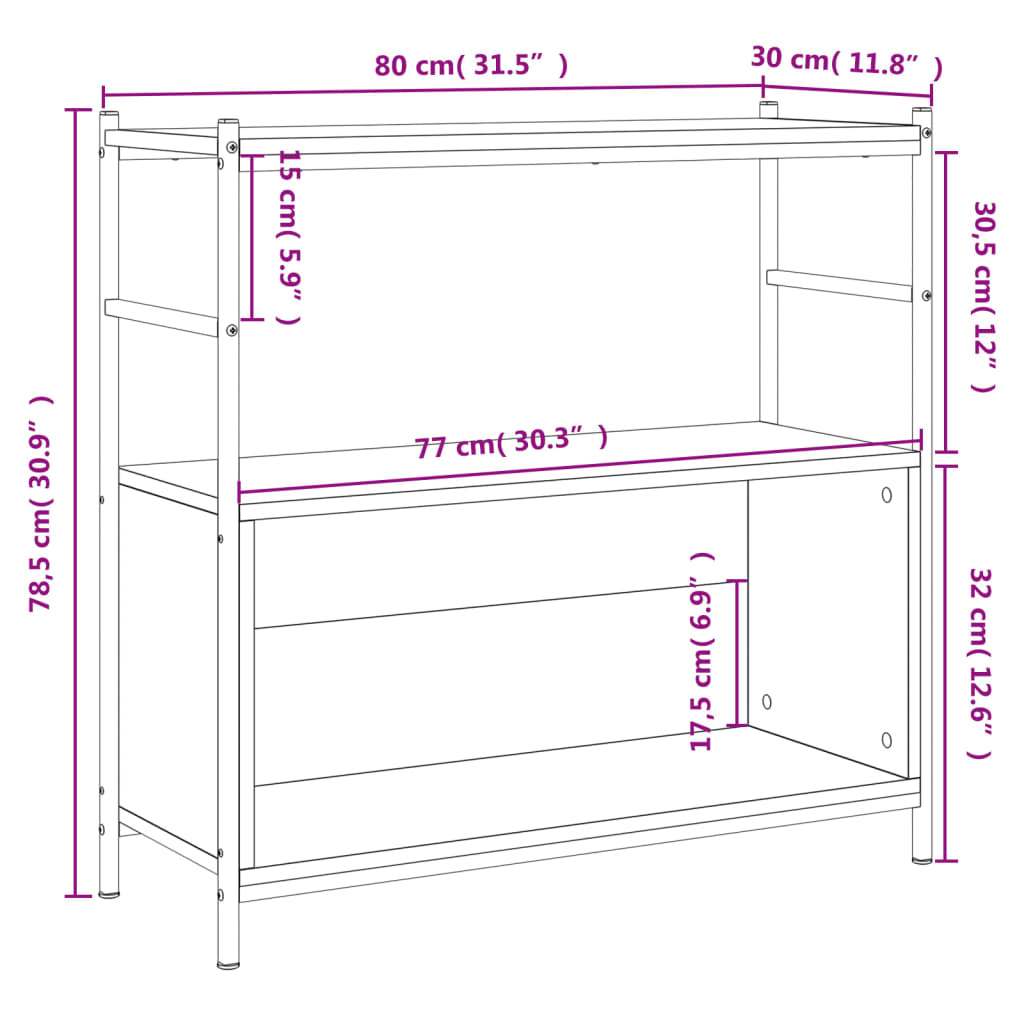 Libreria Grigio Sonoma 80x30x78,5 cm Legno Multistrato e Ferro 832796