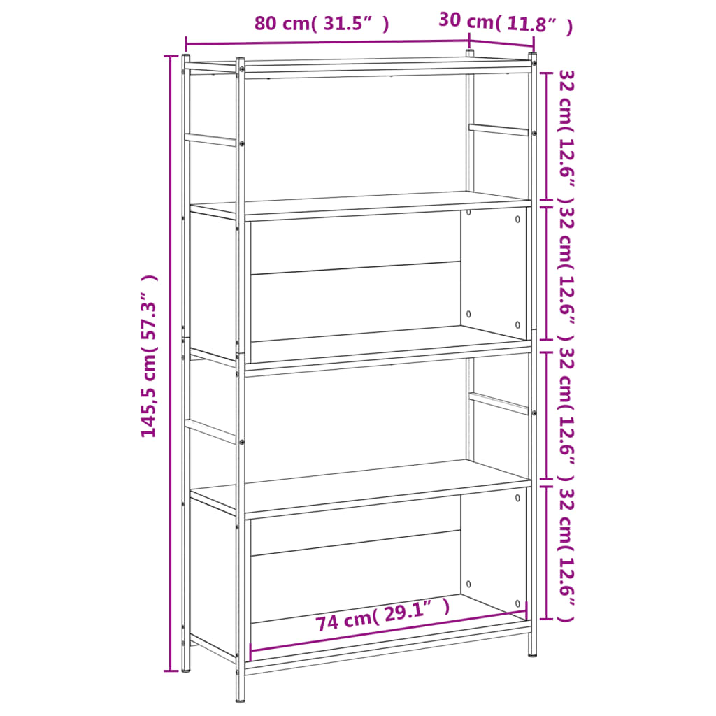 Libreria Nera 80x30x145,5 cm in Legno Multistrato e Ferro 832798