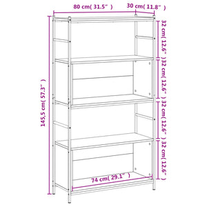 Libreria Nera 80x30x145,5 cm in Legno Multistrato e Ferro 832798