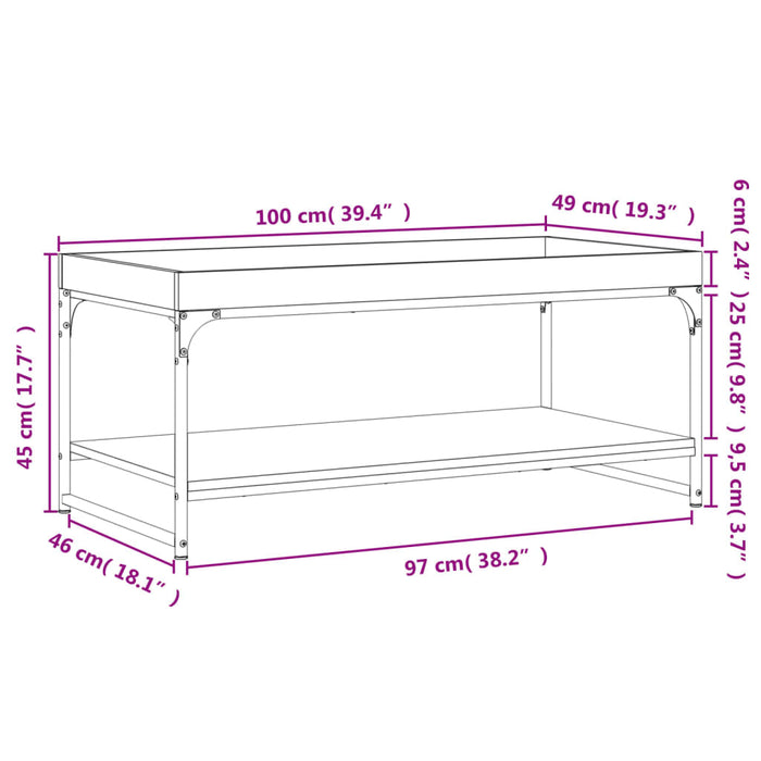 Tavolino da Salotto Rovere Fumo 100x49x45 cm Legno Multistrato 832805