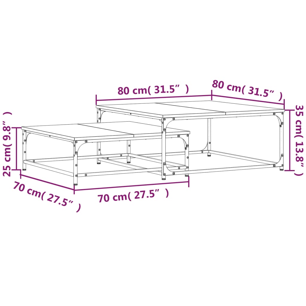 Tavolini Impilabili 2 pz Neri in Legno Multistrato 832818