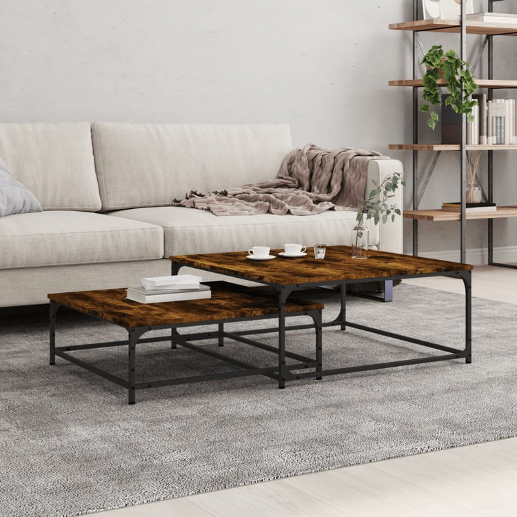 Tavolini Impilabili 2 pz Rovere Fumo in Legno Multistrato 832820