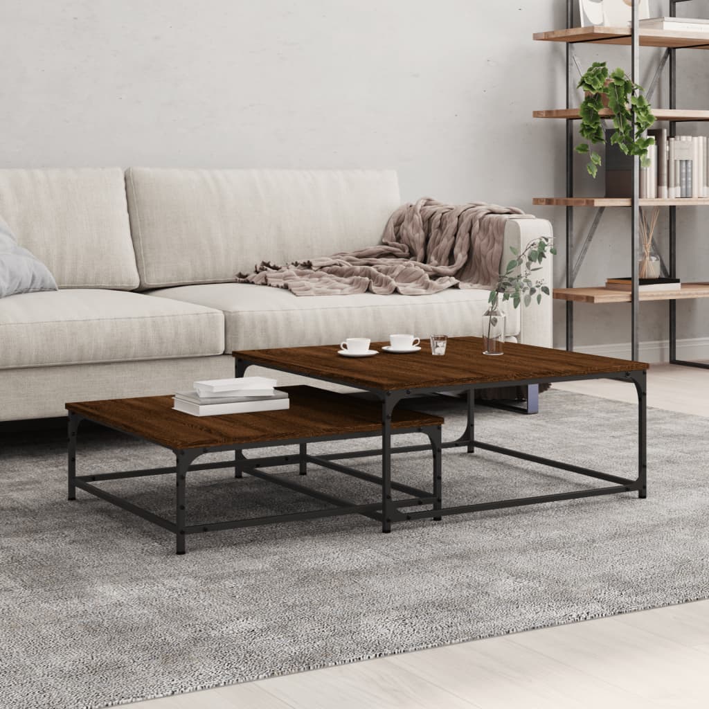 Tavolini Impilabili 2 pz Rovere Marrone in Legno Multistratocod mxl 97286