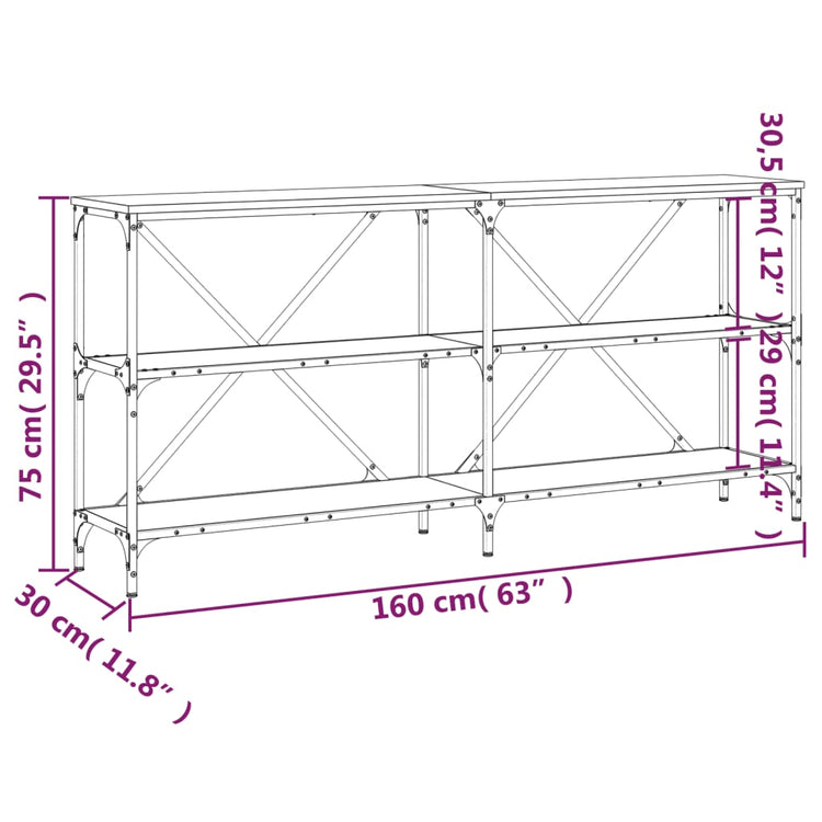 Tavolino Grigio Sonoma 160x30x75cm in Legno Multistrato e Ferro 832851