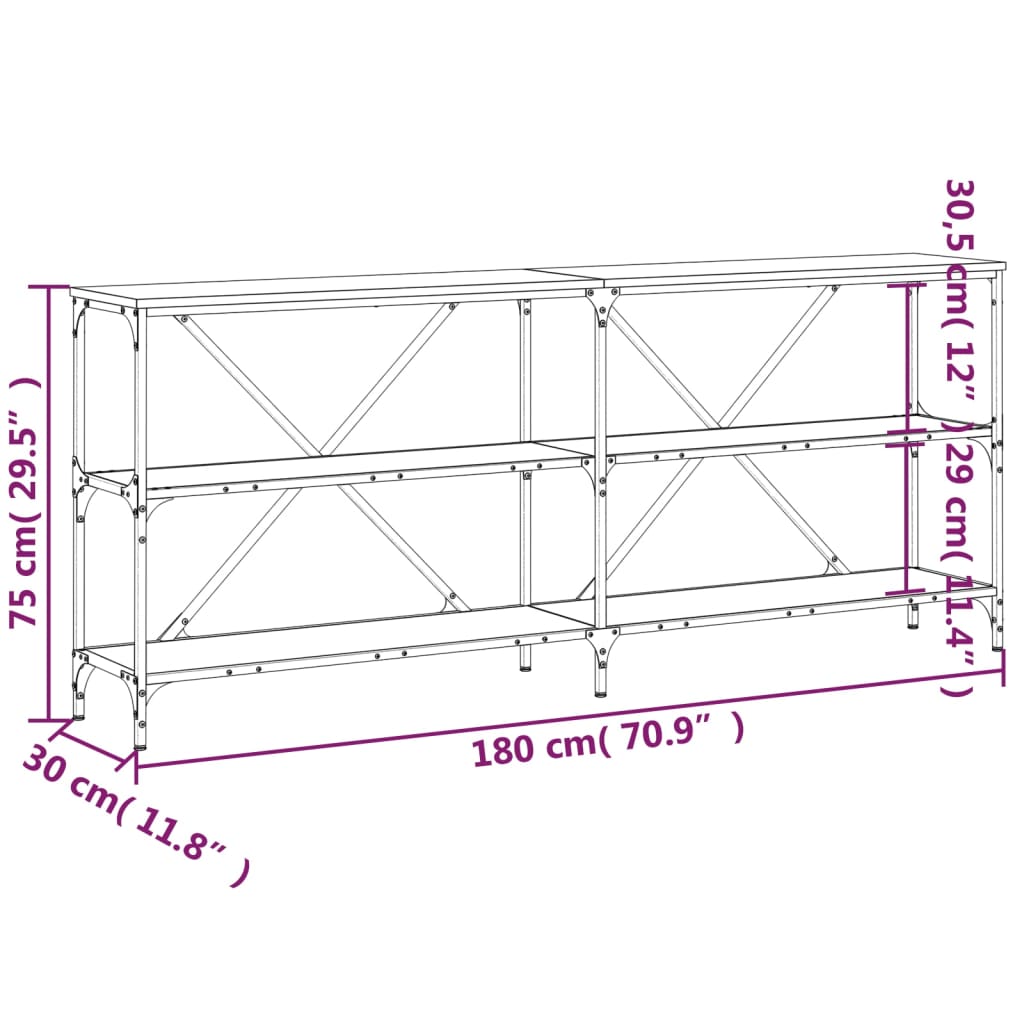 Tavolino Consolle Nero 180x30x75 cm Legno Multistrato e Ferro 832853