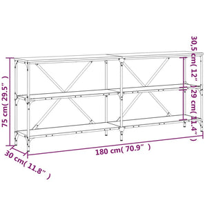 Tavolino Consolle Nero 180x30x75 cm Legno Multistrato e Ferro 832853