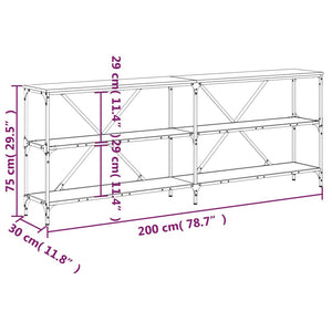 Tavolino Grigio Sonoma 200x30x75cm in Legno Multistrato e Ferro 832861