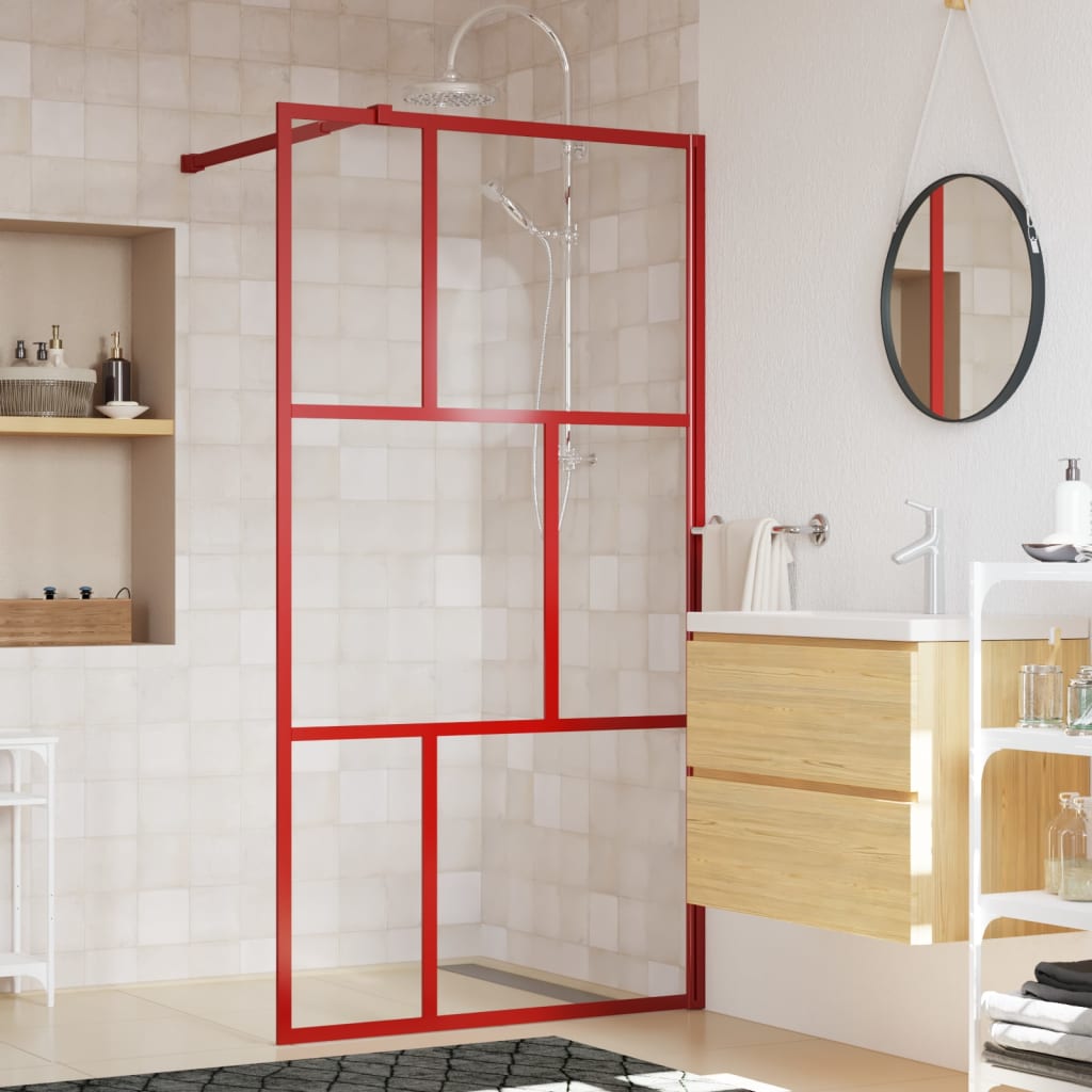 Parete per Doccia Walk-in Vetro Trasparente ESG 115x195cm Rossa 154958