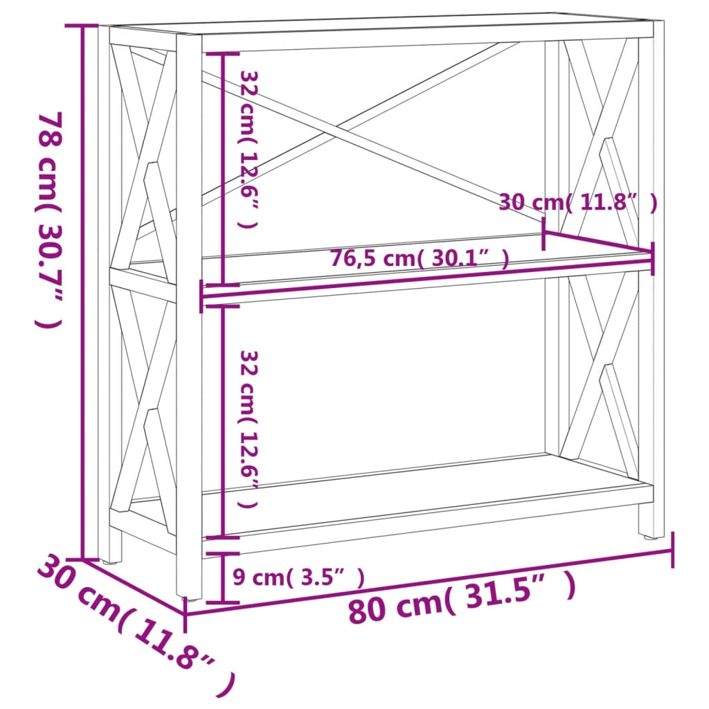 Scaffale a 3 Ripiani 80x30x78 cm in Legno Massello di Rovere 353810