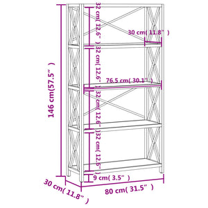 Scaffale a 5 Ripiani 80x30x146 cm in Legno Massello di Rovere 353812