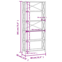 Scaffale a 6 Ripiani 80x30x181 cm in Legno Massello di Rovere 353813