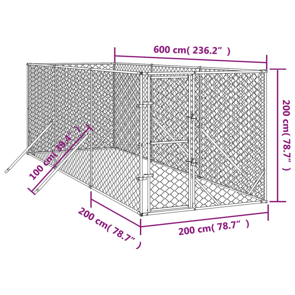 Cuccia per Cani da Esterno Argento 2x6x2 m Acciaio Zincato 3190452